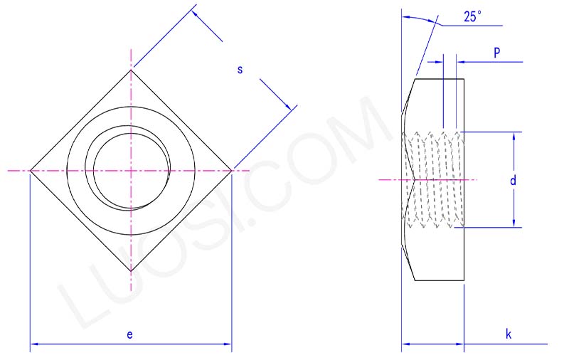high precision single chamfered square nuts parameter