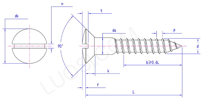 Slotted raised countersunk head wood screw parameter